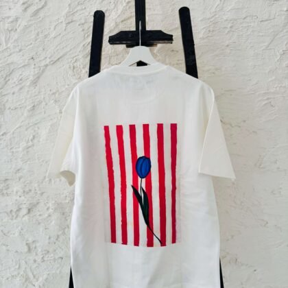 Blue Tulip on Pink Stripes Tee