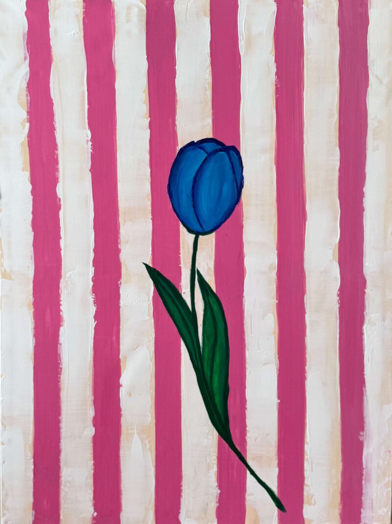 Blue Tulip on Pink Stripes