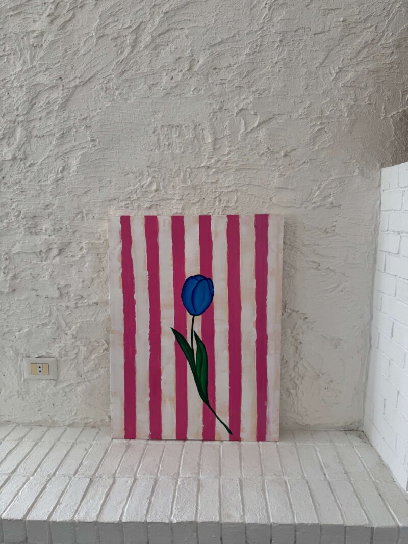Blue Tulip on Pink Stripes - Image 2