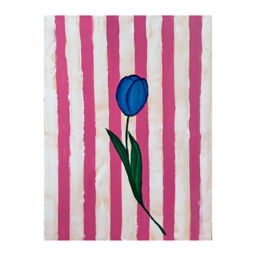 Blue Tulip on Pink Stripes