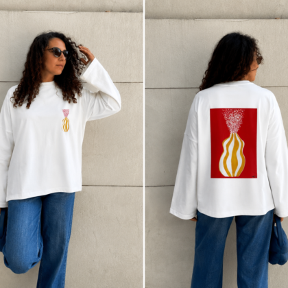 Baby breath on Orange Vase Long Sleeve